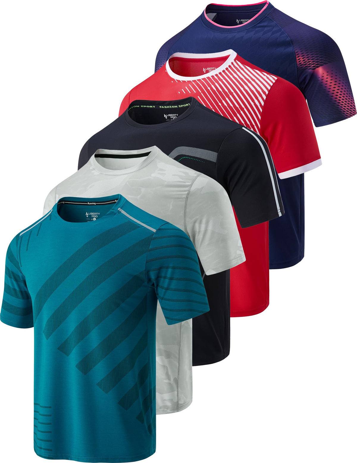 Liberty Imports 5 Pack Men's Active Quick Dry Crew Neck T Shirts 17